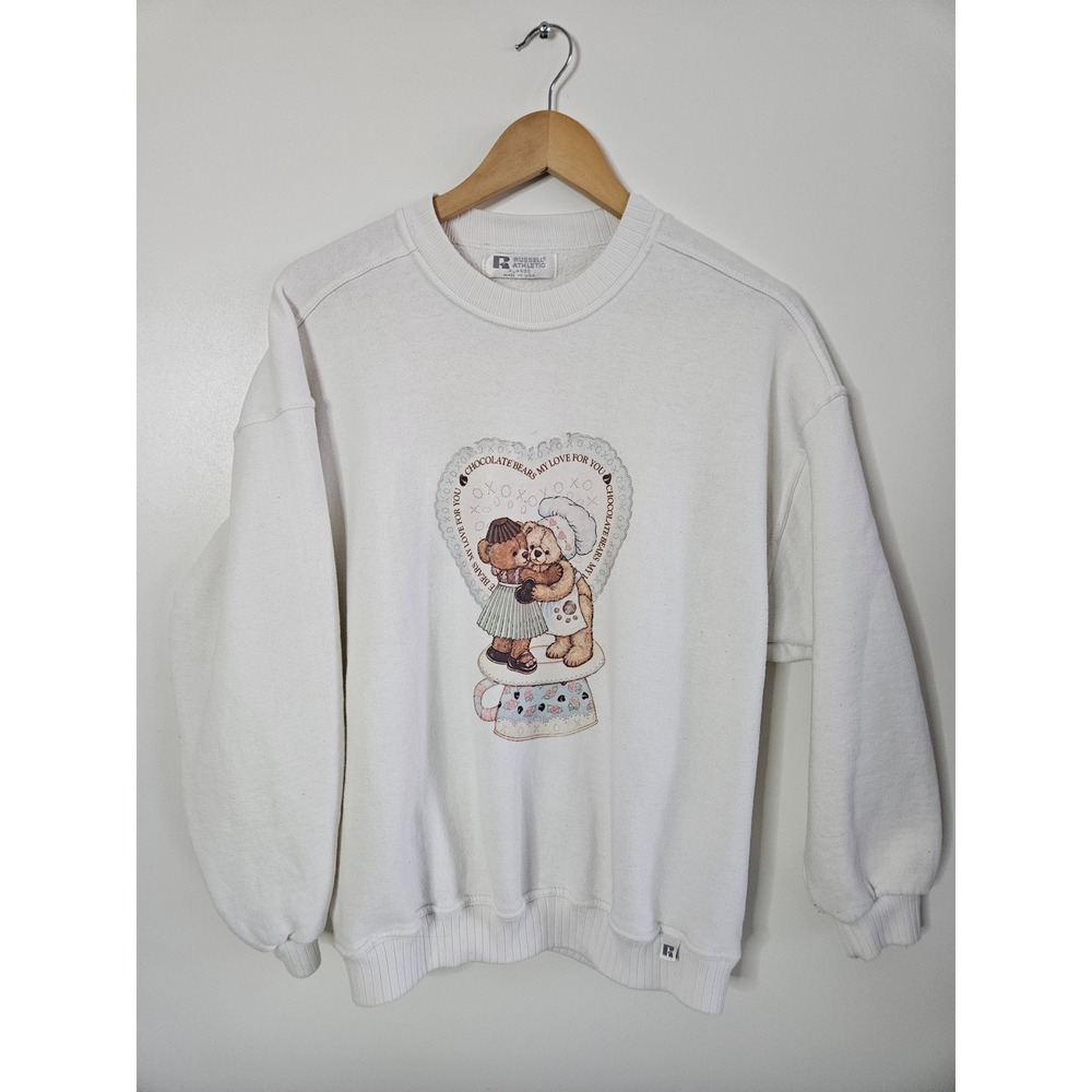 Vtg 90s Daisy Kingdom Teddy Bear Sweatshirt Russell Athletic Made USA White XL